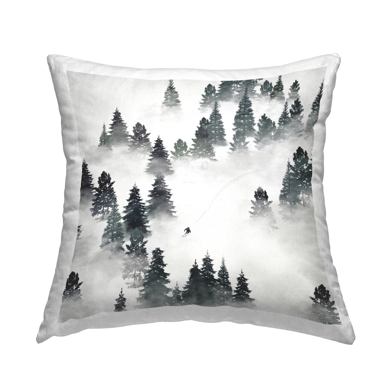Stupell Industries Niveous Mountain Slope Person Skiing Trees Throw Pillow, 18" x 18"